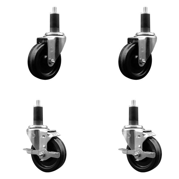 4'' Phenolic Wheel Swivel 1-1/4'' Expand Stem Caster Set 2 Brakes, 4PK